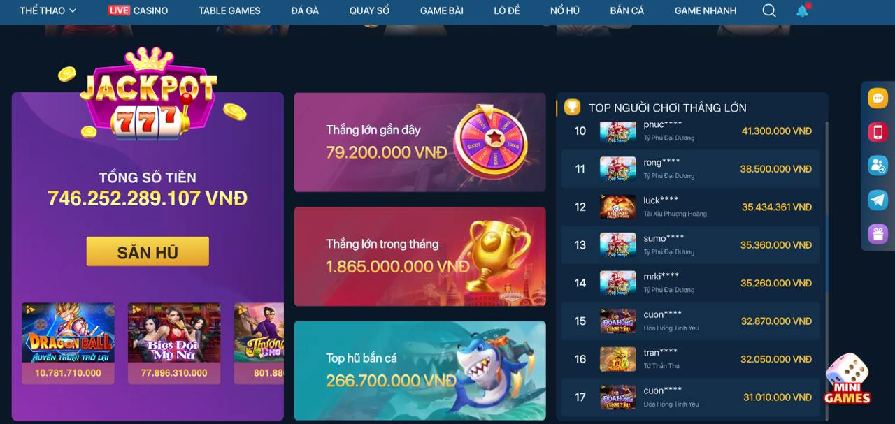 Ảnh chụp màn hình ứng dụng 123win hiển thị giải Jackpot